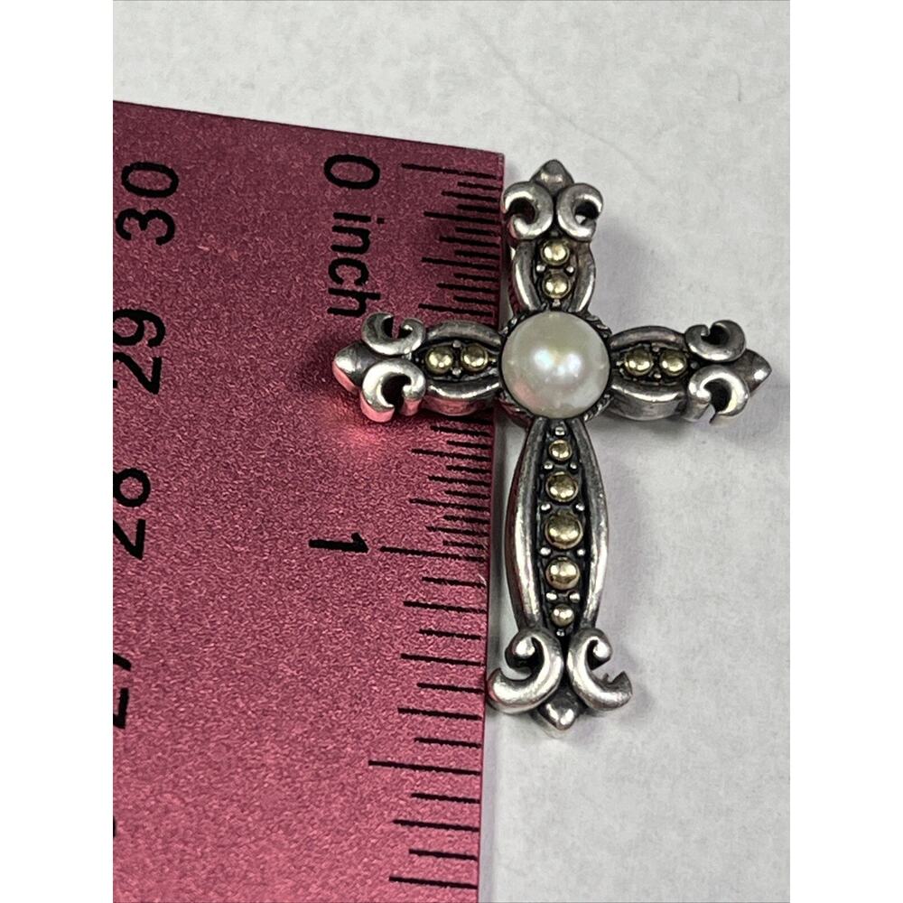 EFFY 18k And Sterling Silver Cross Crucifix Pendant Faux Pearl No Necklace RARE - Picture 7 of 12